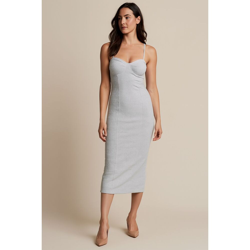 Textured Gray Knit Bodycon Midi Dress – Size Large NWT